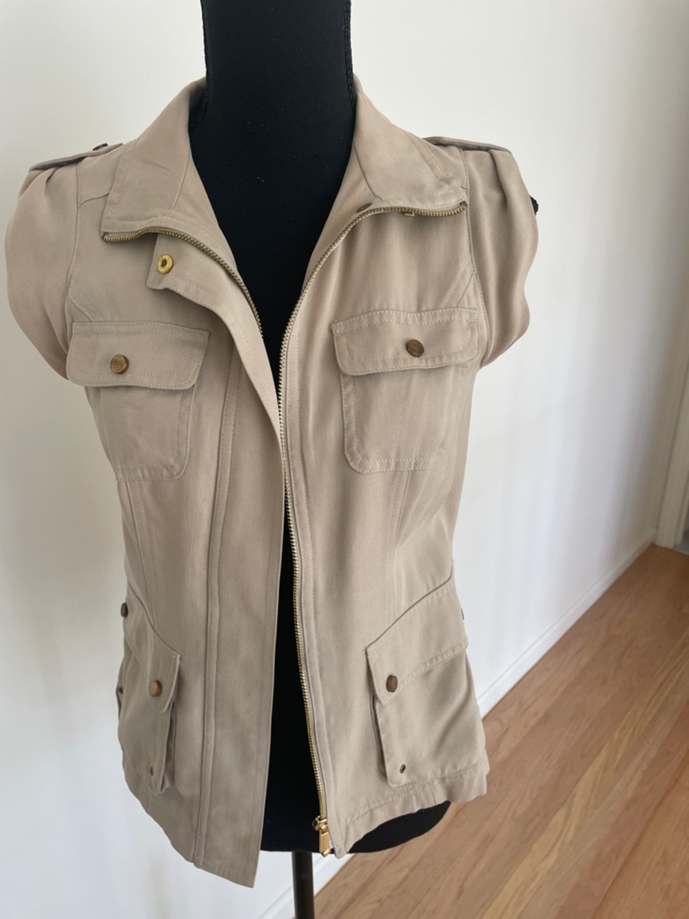 Cache Beige Utility Vest with Gold Hardware